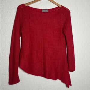 Wooden Ships Mohair Blend Soft Red Sweater S/M Asymmetrical Hem Valentines Day